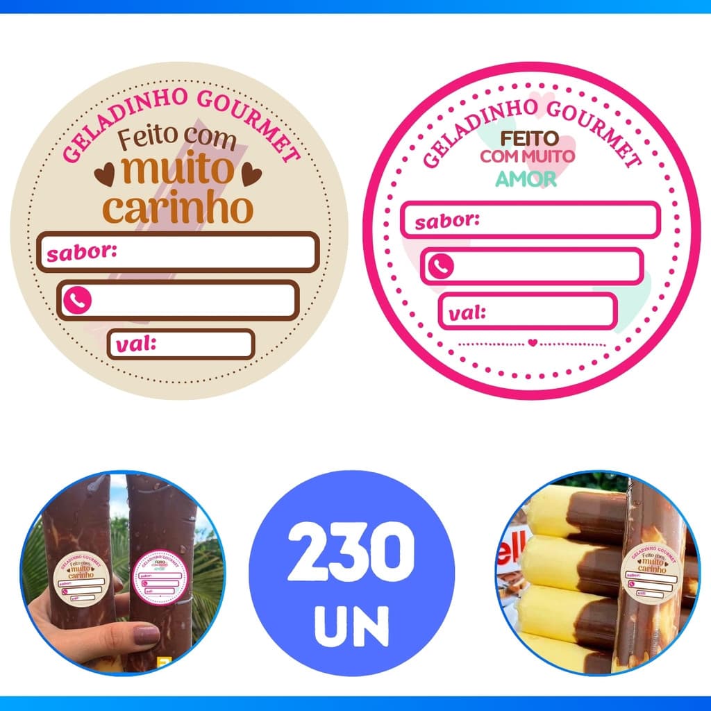230 Etiquetas Adesivas Para Geladinho Gourmet Redondo - PROMOÇÃO