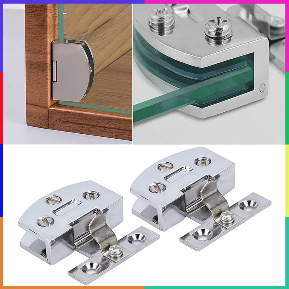 2 pçs dobradiças de porta de vidro sem perfuração para armários, vitrines, armários de vinho - liga de zinco resistente