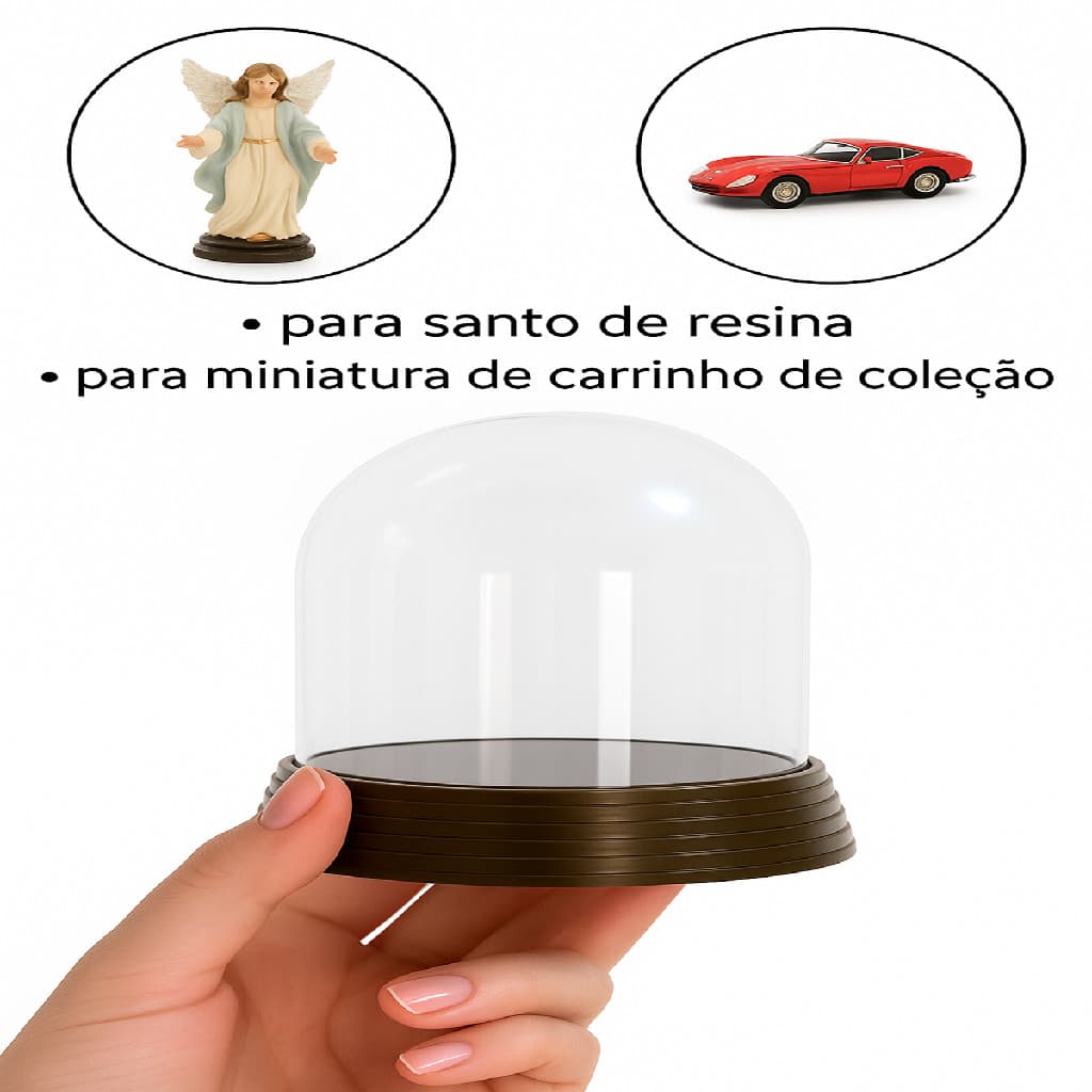Redoma Acrílico para imagem 10×11 Lembrança cupula decoração Globo Base c/ encaixe Ouro Envelhecido