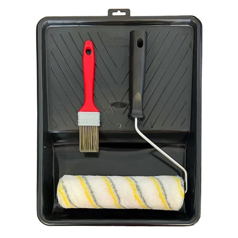 Kit Pintura Rolo Lã Sintética 23cm + Trincha 1.1/2 + Suporte e Bandeja