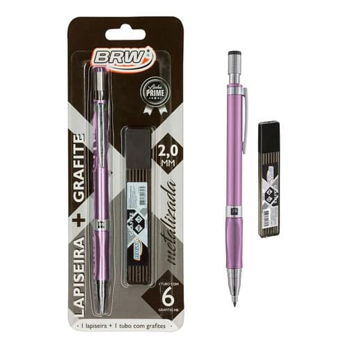 Lapiseira Técnica 2mm Metalizada + Tubo 6 Grafite Extra Brw Rosa