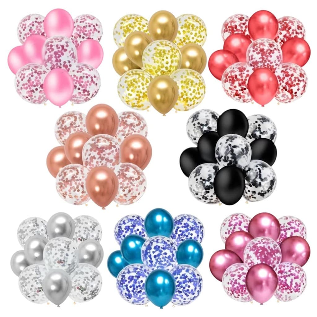 kit Balão De Látex Confete 10un Balões Para Decoração Festa Aniversário Balões Coloridos Bexiga Látex