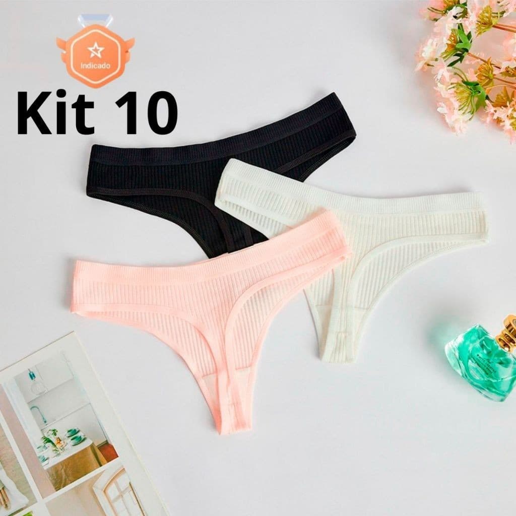 Kit 10 Calcinha Fio Dental Confortável Canelada Feminina Fio Conforto Calsinha Moda