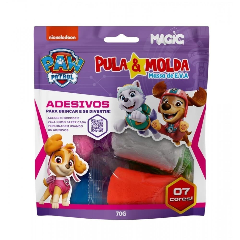 Massa pula e molda 7 cores sortidas - 70 g Patrulha Canina massinha de modelar