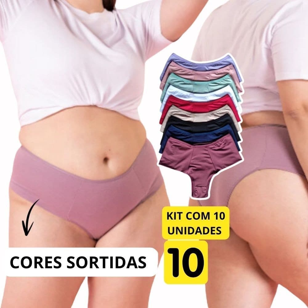 KIT 10 Calcinhas Rebeca Microfibra Feminina Confortável Pala Dupla Cintura Alta Feminina