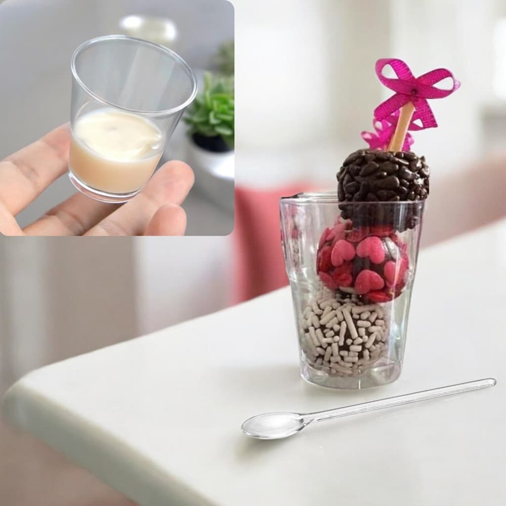 Kit 100 Copinho Potinho Brigadeiro 25ml + Mini Colher para Docinhos Festa