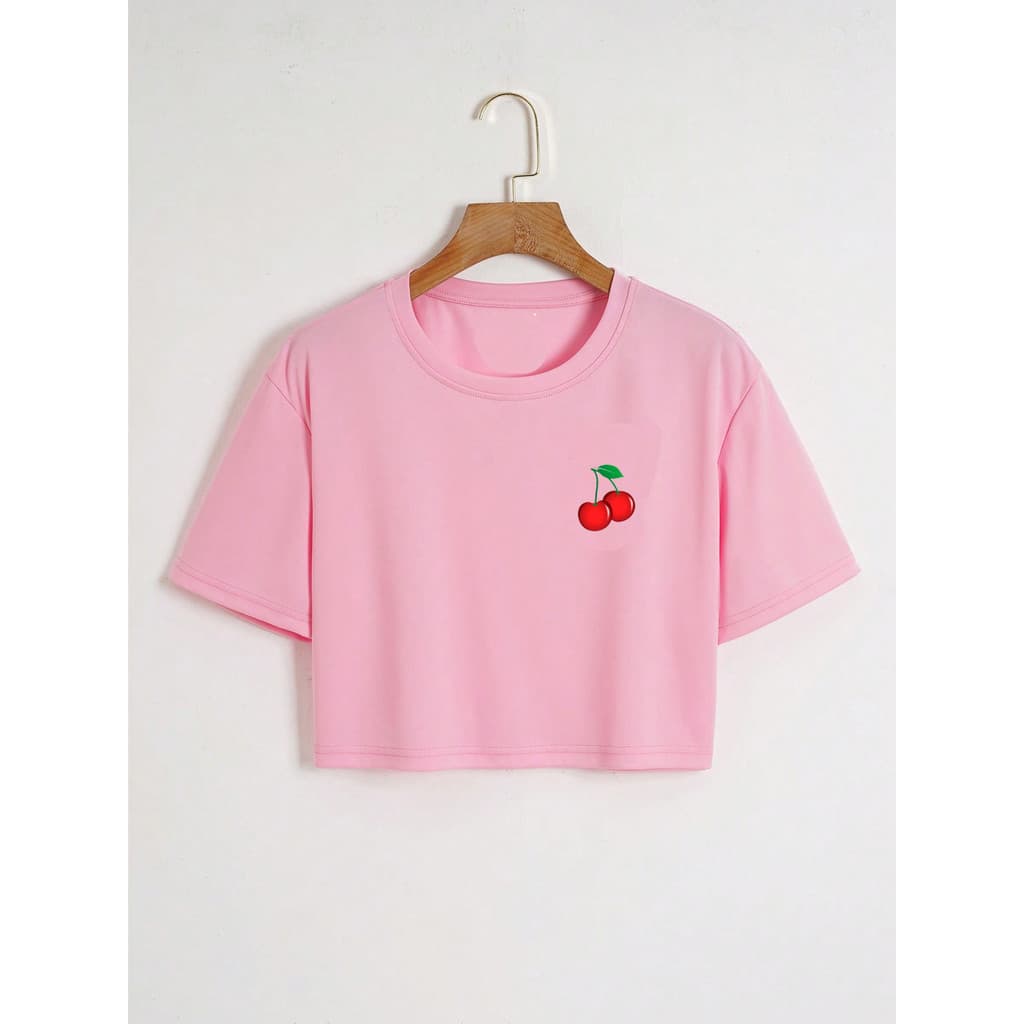 Cropped Algodão T-shirt Blusinha Feminina Cereja Cherry