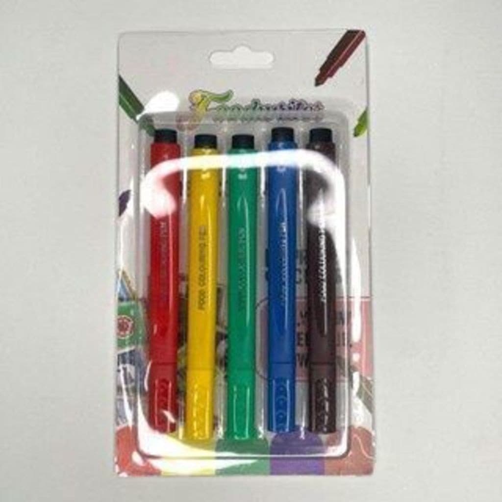 Kit com 5 Canetas de Tinta Coloridas Alimentícia para Confeitaria e Decoração