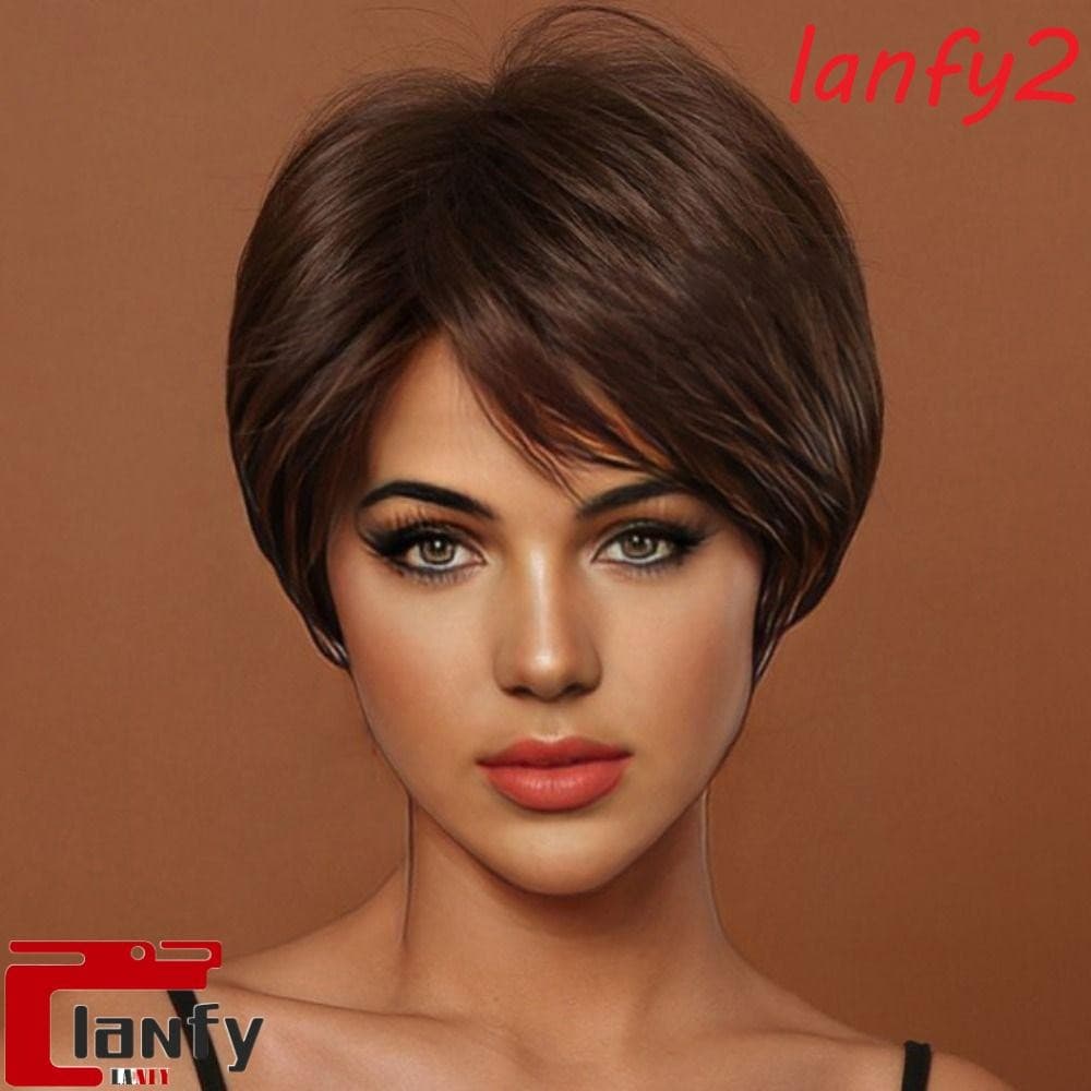 LANFY Peruca Curta Reta Suave Natural Festa Acessórios De Cabelo Alta Qualidade Feminino Preto Senhora Mamãe Perucas