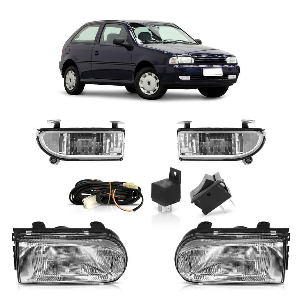 Par Farol Dianteiro Gol G2 Bola 1995 A 1999 Máscara Cromada + Kit Farol Milha Completo