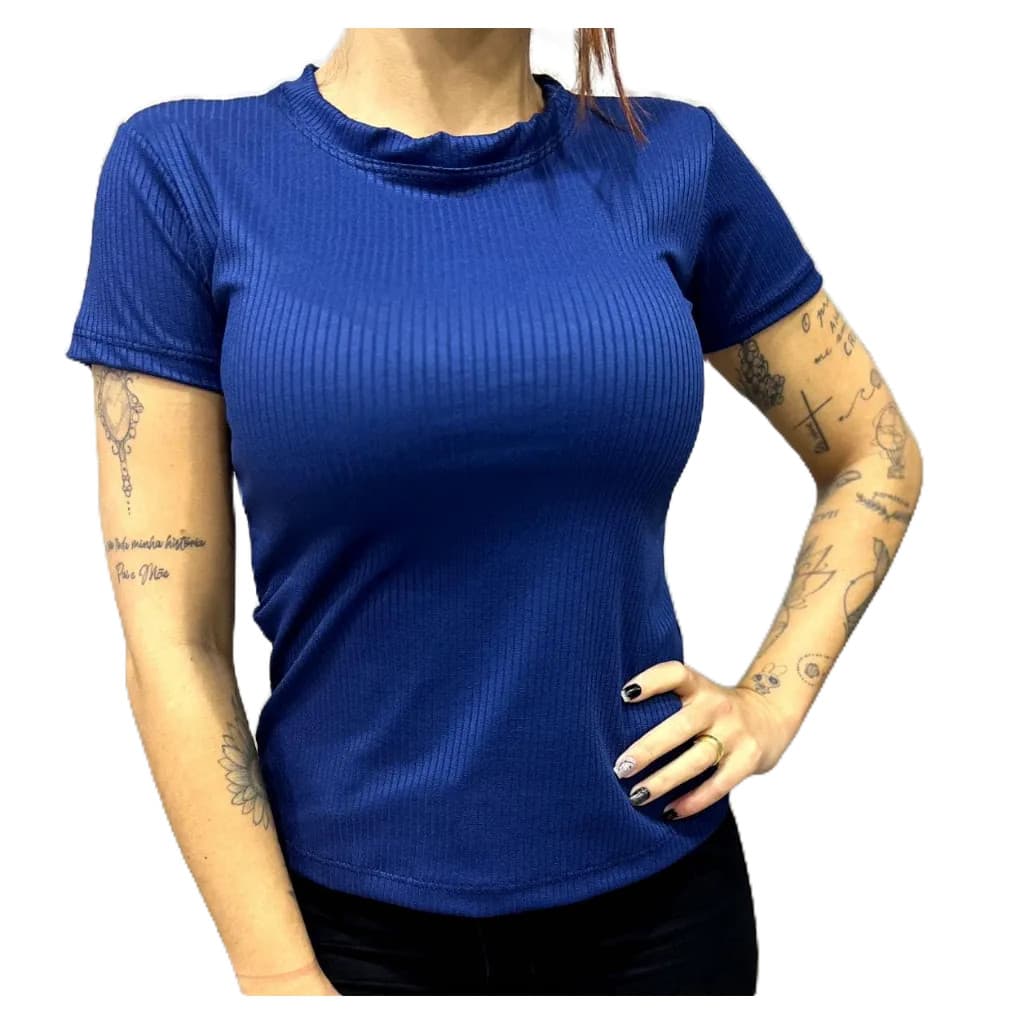 Camiseta gola careca tecido canelado