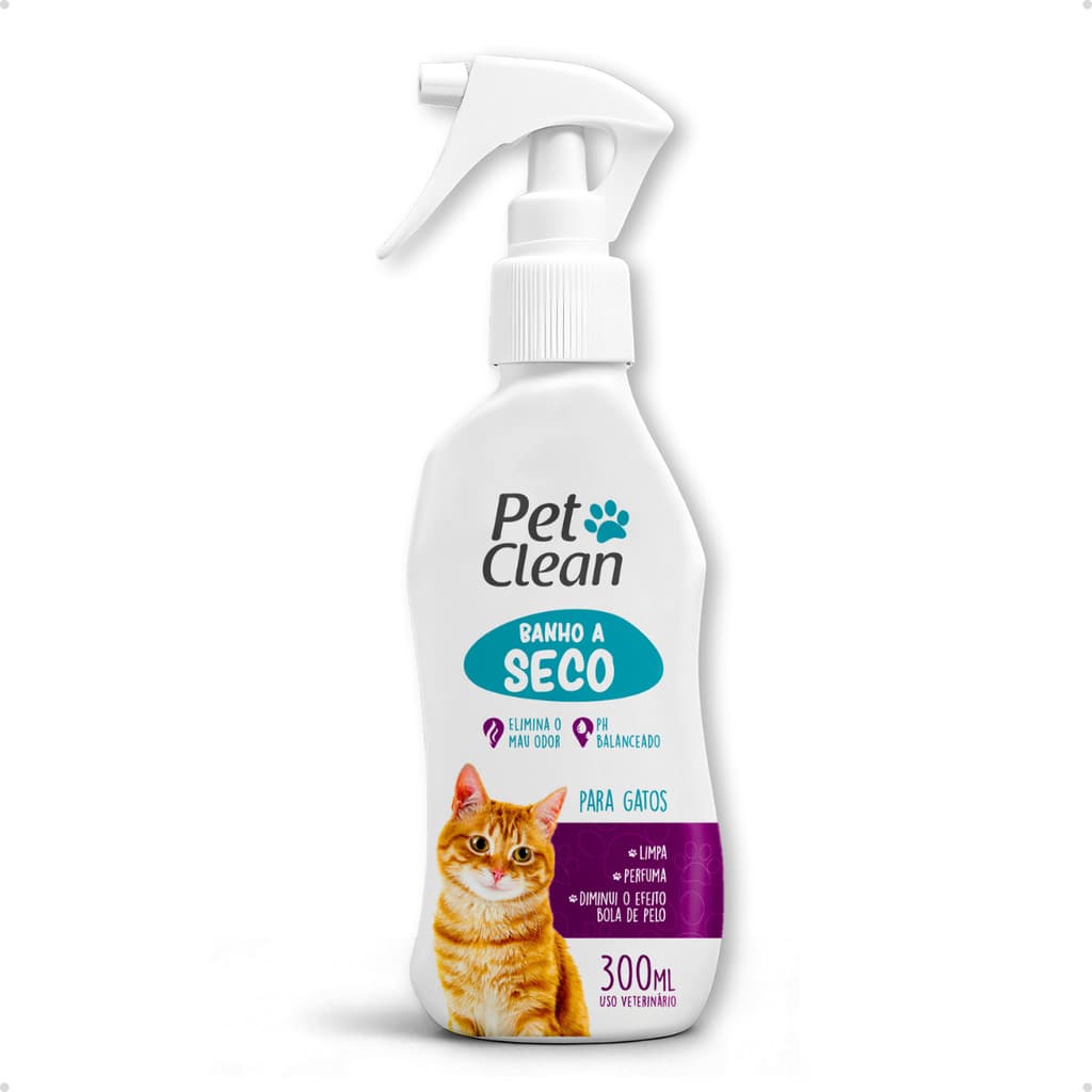 Banho a Seco  Spray Sem Enxágue para Gatos Pet Clean - 300 ml