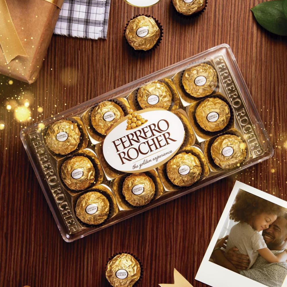 Bombom Ferrero Rocher 12 Un Chocolate Ao Leite Avelã Crocante Cremoso Caixa 150g Acrílica Presente