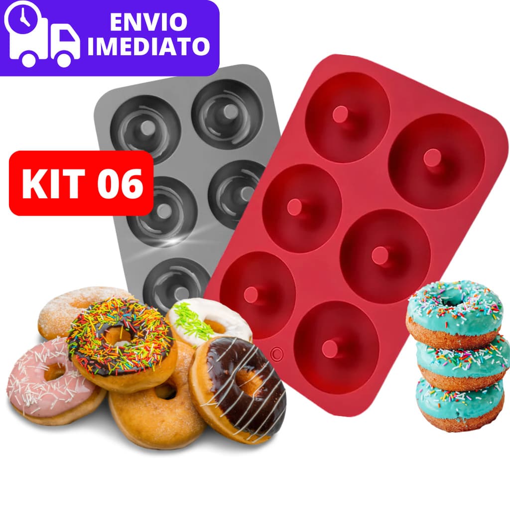 Kit 06 Forma Silicone Para Donuts e Rosquinhas Doces Mini Pudim Molde Antiaderente Premium
