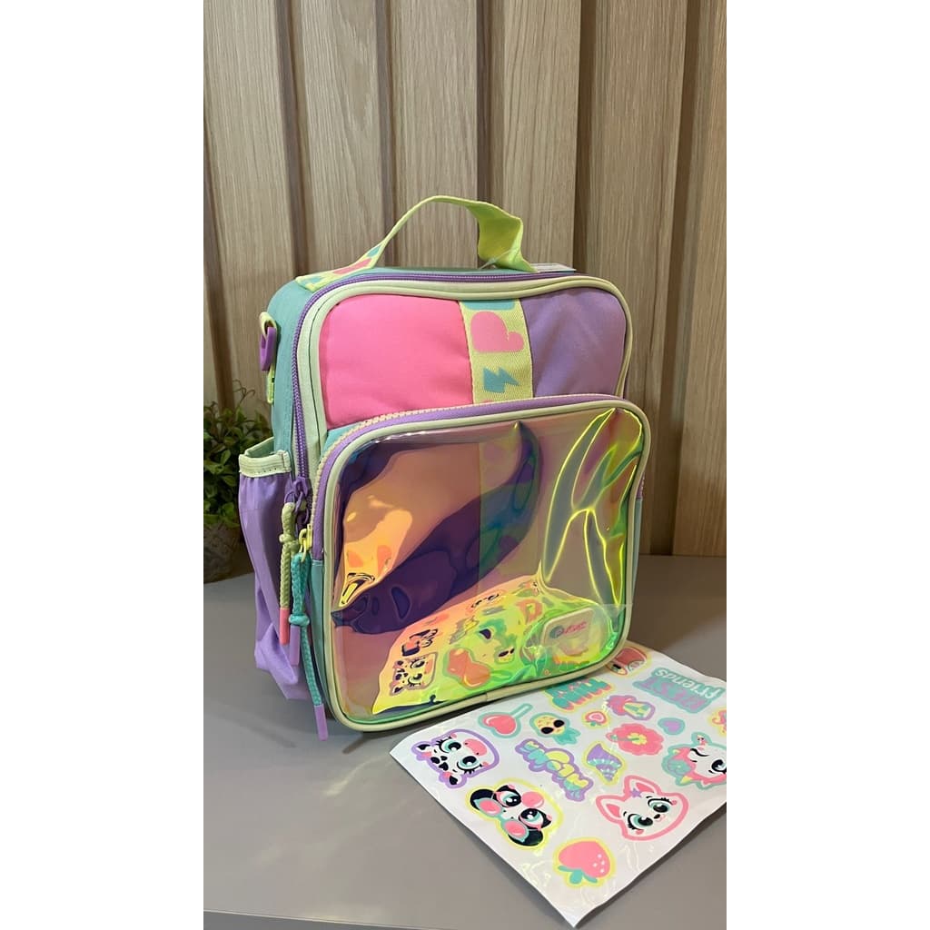 Lancheira Térmica Puket Menina Color Block com adesivos
