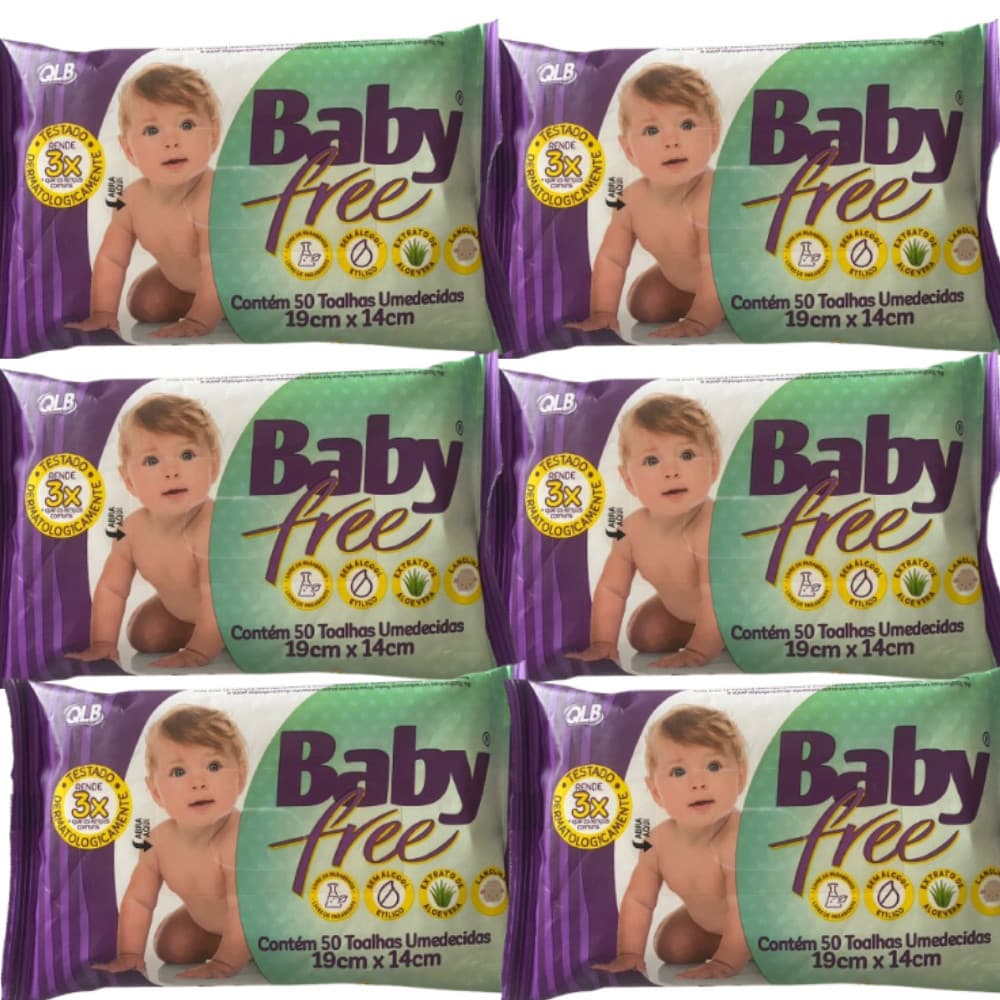 Kit Com 6 Pacotes Baby Free Tamanho 19cm * 14cm Cada Toalha Umedecida