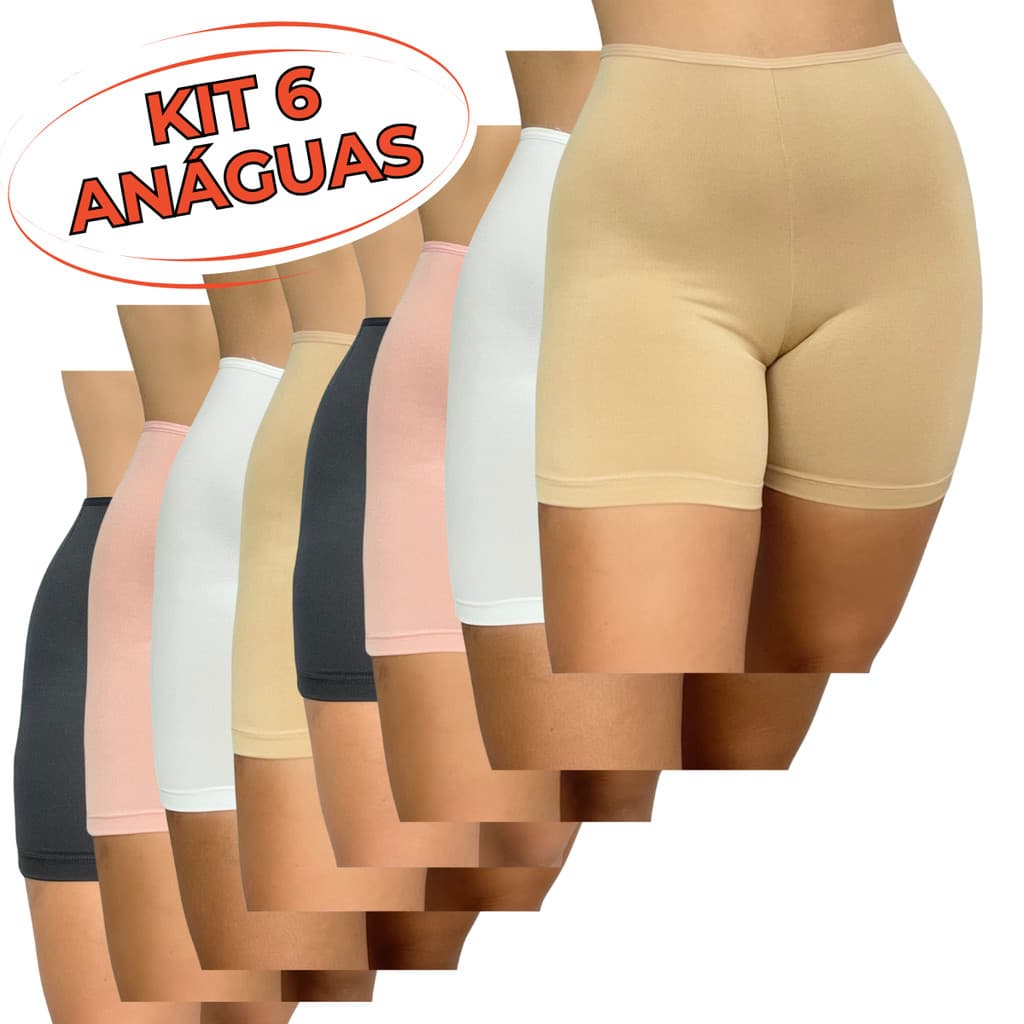 KIT 6 Anágua Short Segunda Pele Liso Feminina Básico