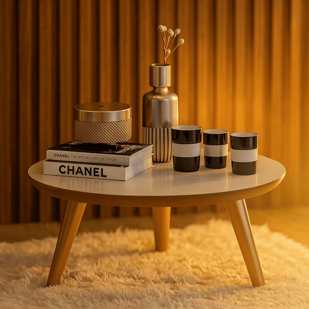 Mesa Para Centro Sala Redonda Com Pés PVC Caramelo Tripé Retro Decoração