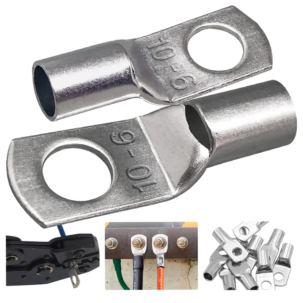 Kit 10 Terminal Compressão Olhal 10mm Cobre Estanho Argola Bateria Ponteira Conector Cabo Furo 6mm