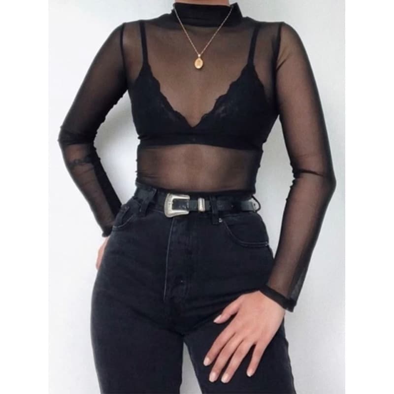 Body Tule Feminino Transparente Manga LONga TULE BODY TULE