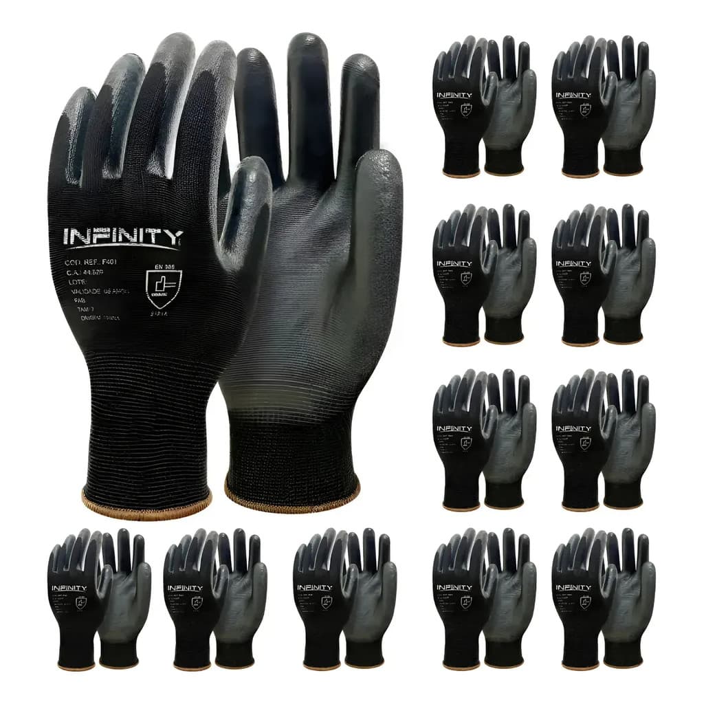 Kit 3 Luva De Segurança Multitato Tatil Banhada Luva Pu Black P M G GG Mecanico Pedreiro Eletricist