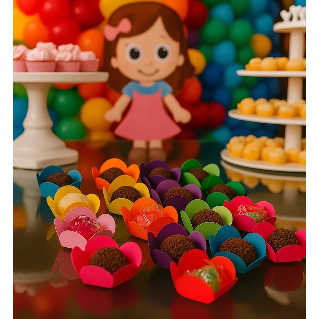 Forminha 4 Pétalas Número 7 Festa Aniversário Várias Cores Brigadeiro Doce Eventos