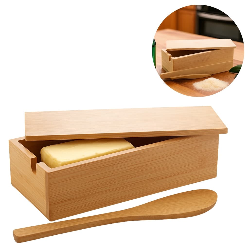 Pote Manteigueira Verona Bambu Com Tampa E Espátula 18cm