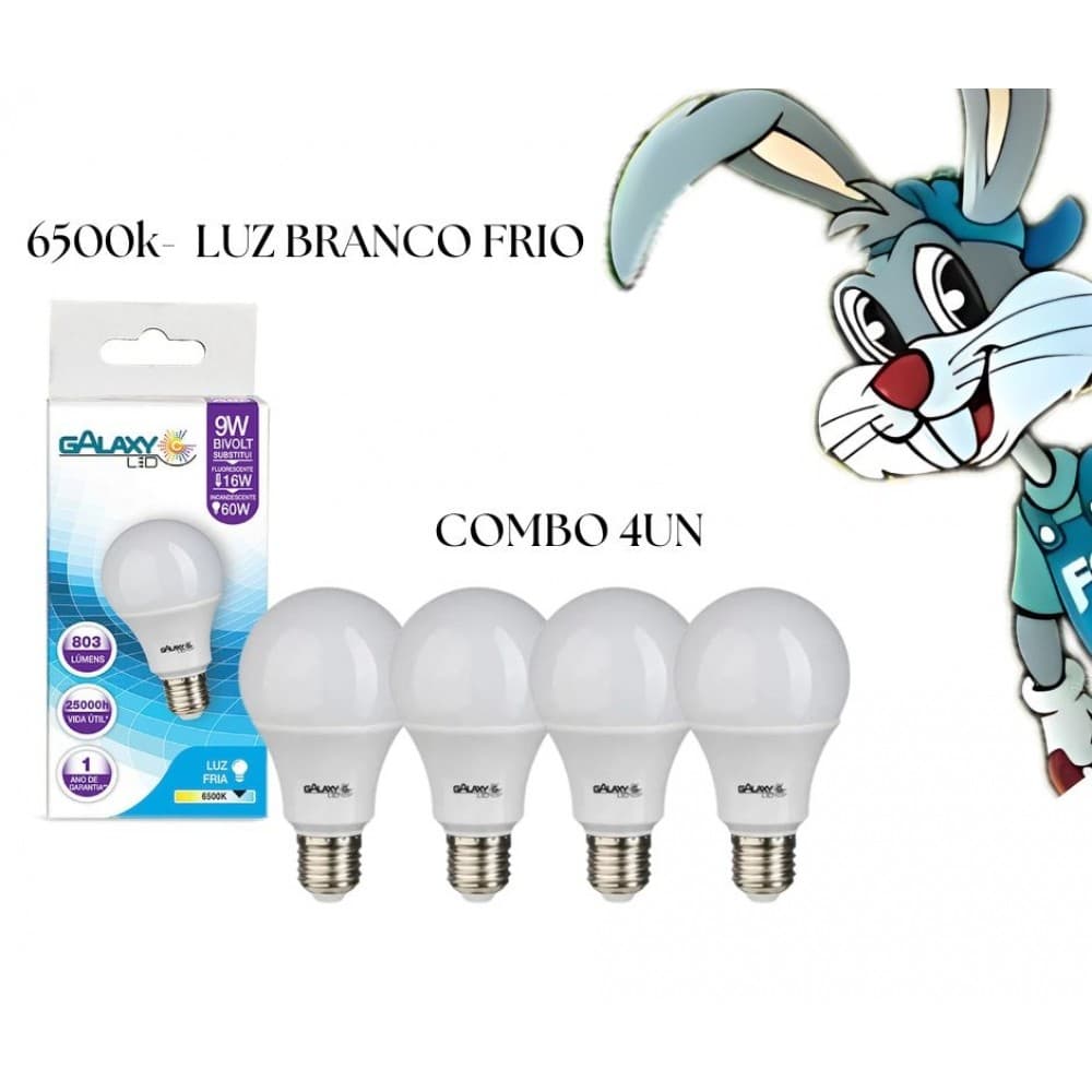 Kit 4un Lâmpada Led Bulbo 9W - cód 23121 - Luz Branco Frio