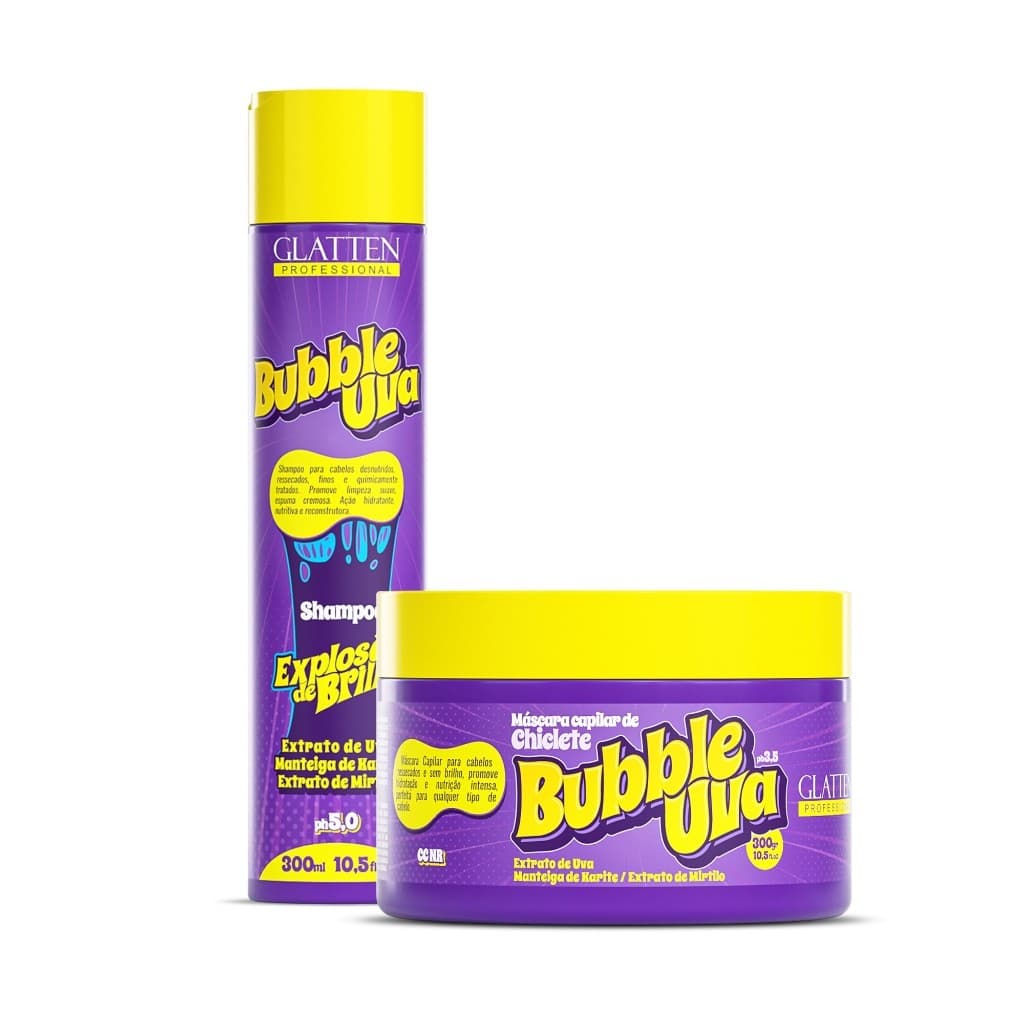 Kit Bubble Uva, Shampoo e Máscara - Hidratação, Brilho e Perfume Intenso - Glatten Professional