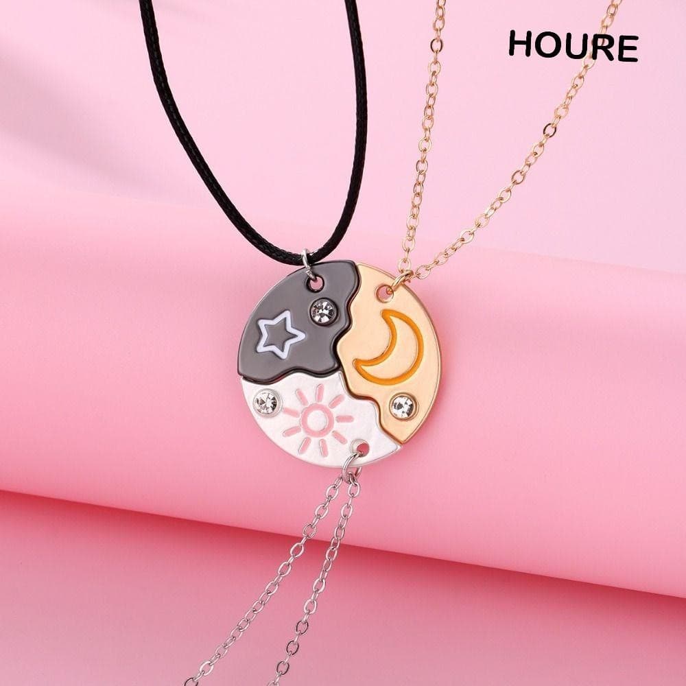 HOURE 3 Peças De Colar De Melhor Amigo , Liga Galvanizada Sun Star Moon , Combinação