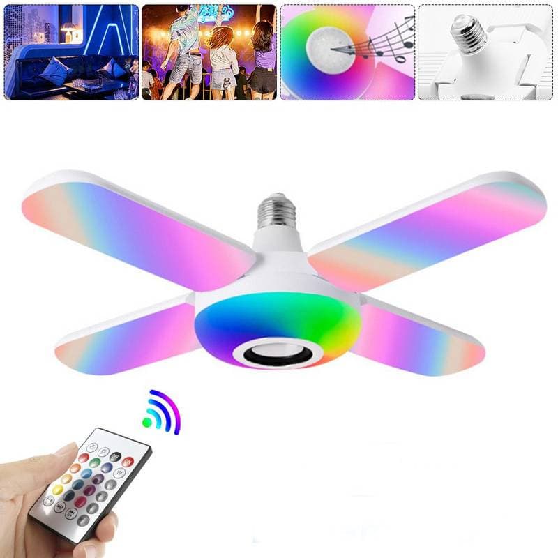Lâmpada De 4 Lâminas Bluetooth Musical LED Lustre Dobrável 60W