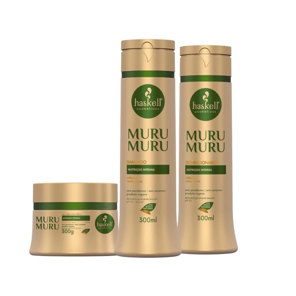 Kit Shampoo Condicionador e Máscara para Nutrição e Recuperação Haskell MuruMuru 300ml