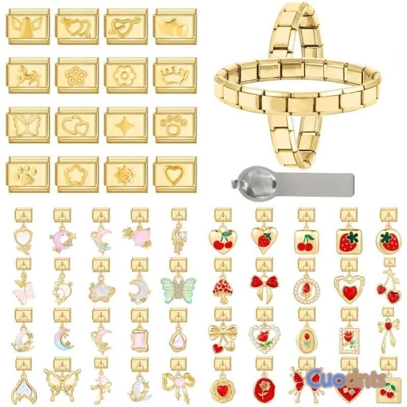 Nova Cereja Morango Love Star Flower Links De Charme Italiano Encaixe 9mm Pulseira De Aço Inoxidável Diy Jewelry Making Accessories Retro Personality Module Bracelet Acessórios