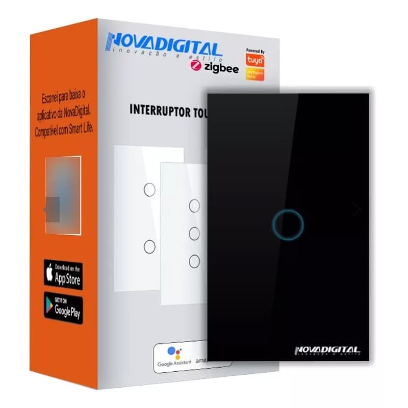 Interruptor Inteligente Wi-Fi Touch Screen NovaDigital com 1 Botão 4x2 Zigbee Alexa e Google