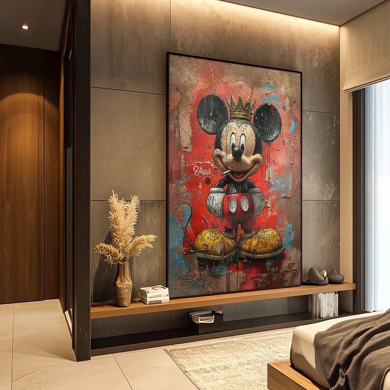 Quadro Decorativo 110x80cm Grafite do Mickey  Hall da Luxo Sala Quarto Casa Decoração De Parede Mdf Adesivo