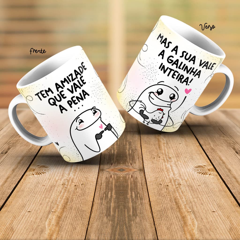 Caneca Amiga Tem Amizade Que Vale A Pena Personalizada Xícara de Porcelana Decorada Frases Divertidas Engraçadas Good Vibes