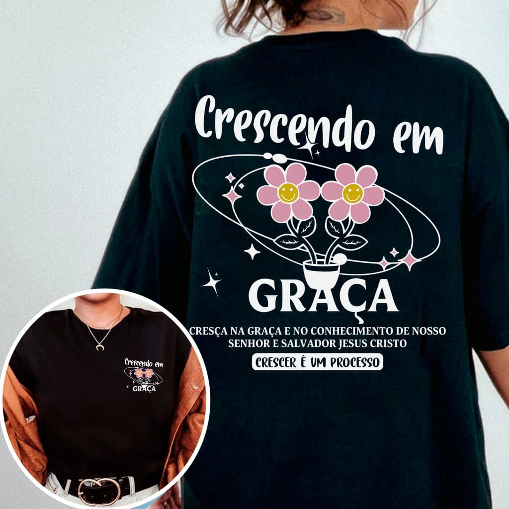 Camiseta Unissex Algodão Gospel Cristã Crescendo Em Graça