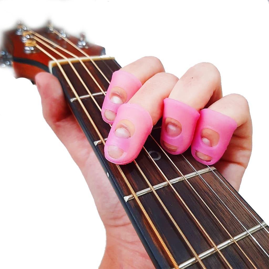Protetores de dedos de Silicone Rosa para Tocar Violão, Guitarra, Ukulele, Cavaco e Baixo Tamanho Pequeno