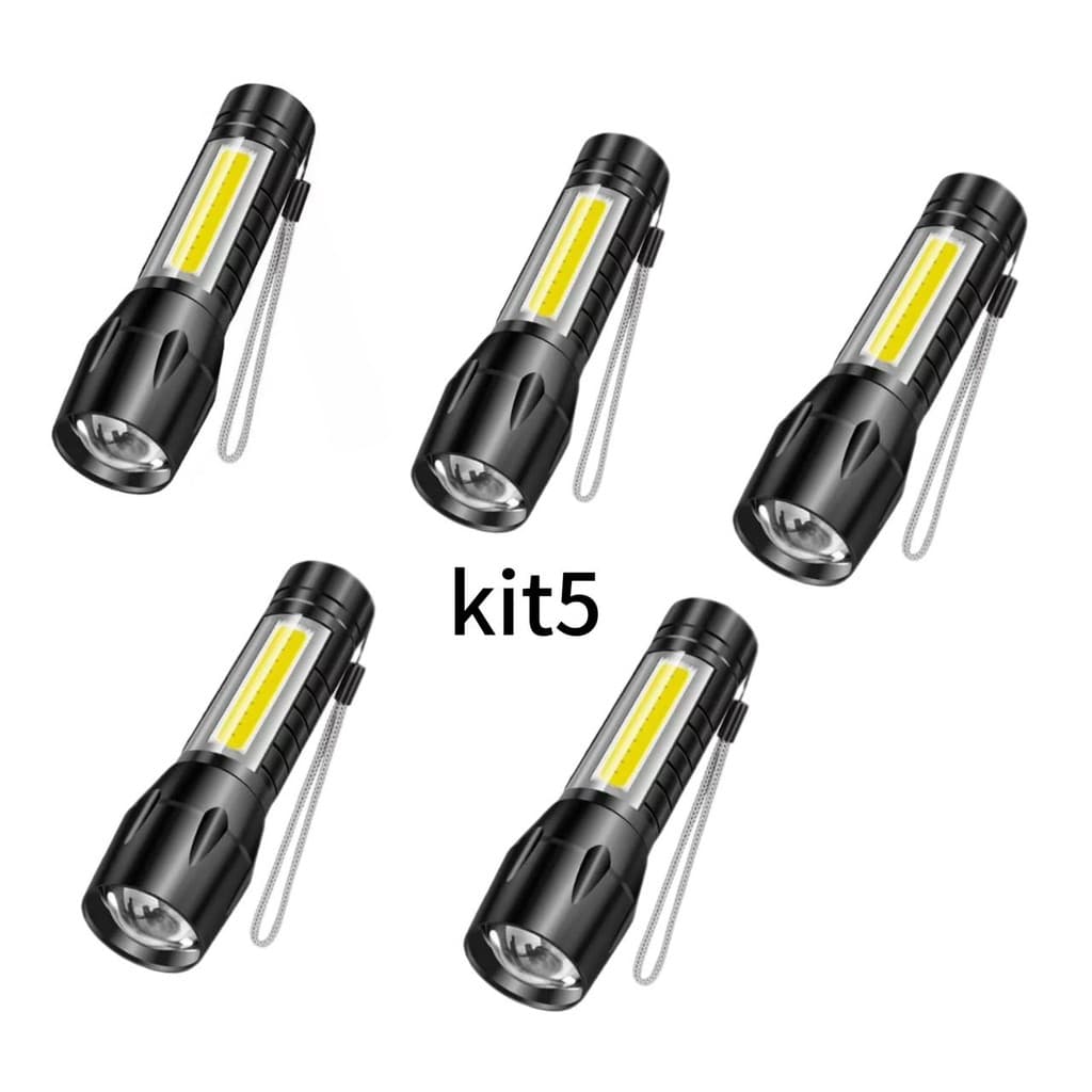 Kit 5 uni.Mini Lanterna Led Potente Recarregável Usb Com Estojo