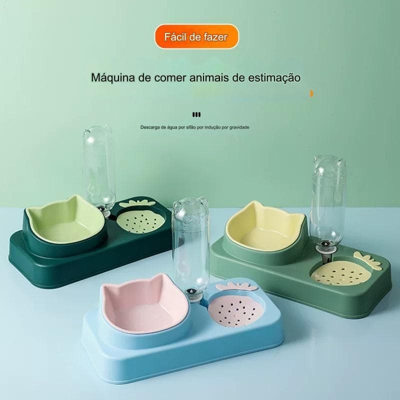 Comedouro Para Pet Elevado Triplo Cães e Gatos Pequeno Porte