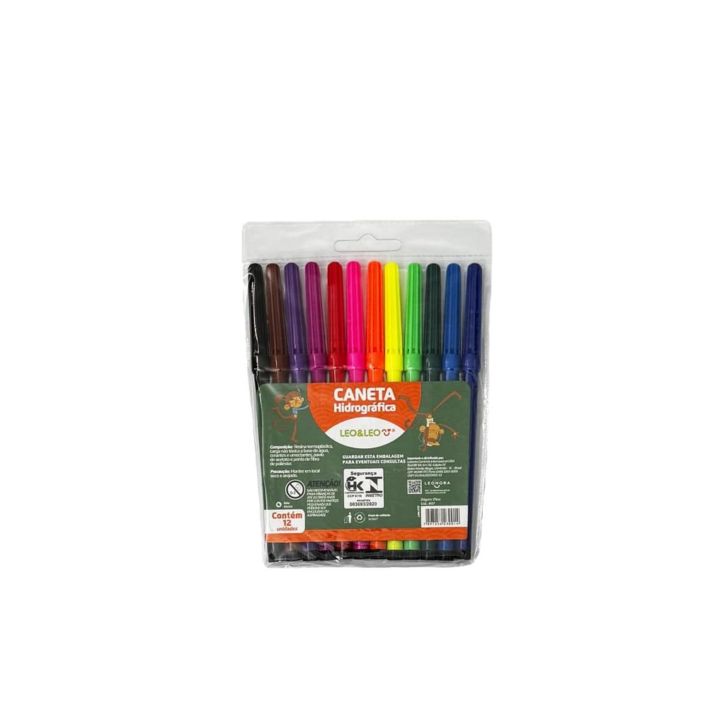 Kit Canetinha 12 Cores Leo&Leo | Refil para Camiseta que Pinta | Pinte e Lave