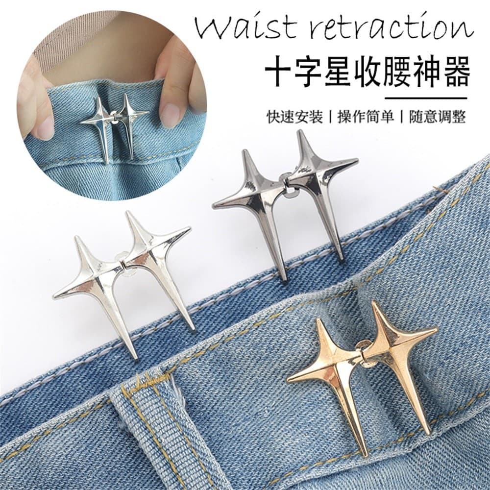 Metal Simples Cruz Estrela Fivela De Cintura Removível Ajustável Jeans Ajustador Clipe Pino Prendedor Saia Tamanho Mudan