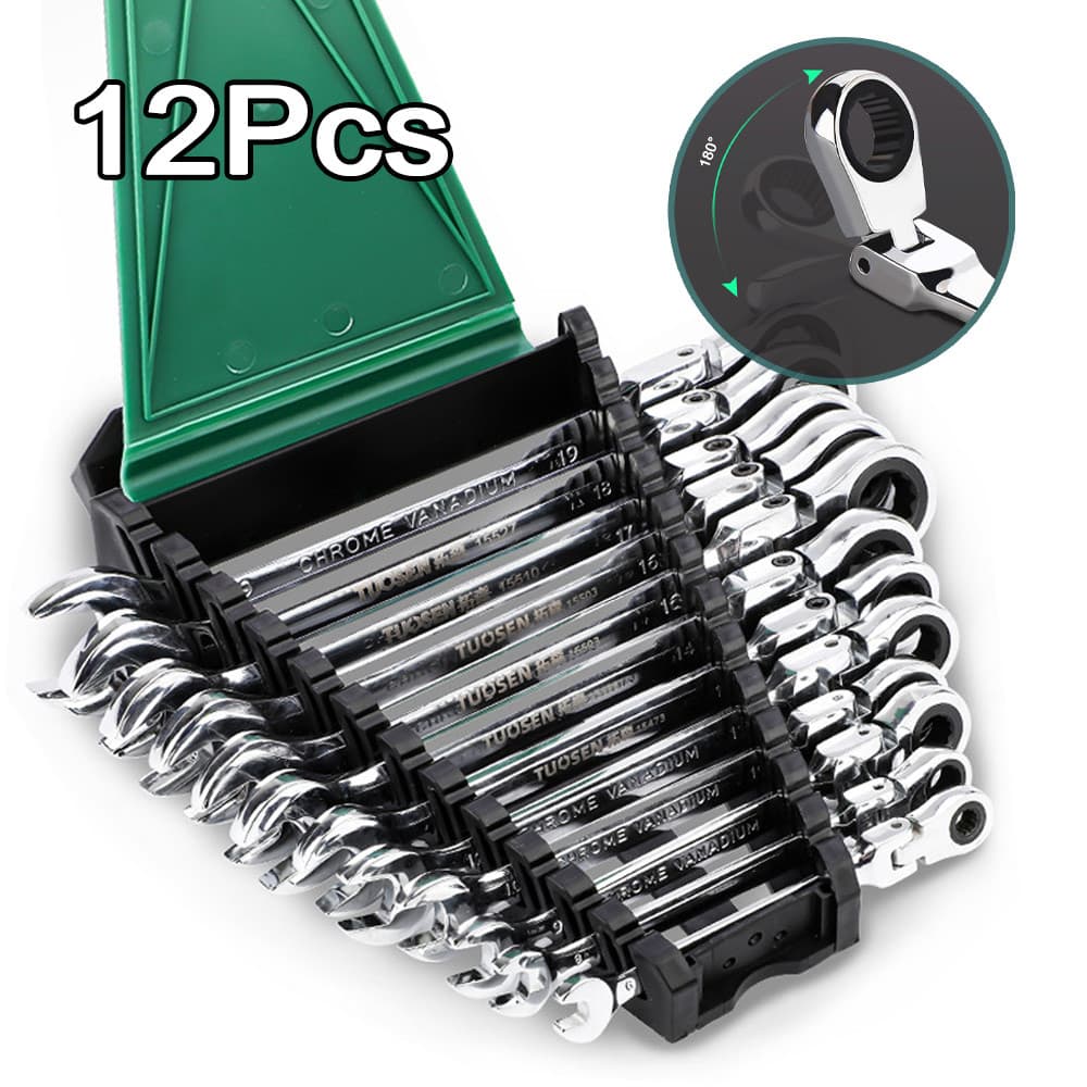 Conjunto De 12 Peças 2 Em 1 Chave Giratória De 180° Chave De Catraca Rápida De 72 Dentes