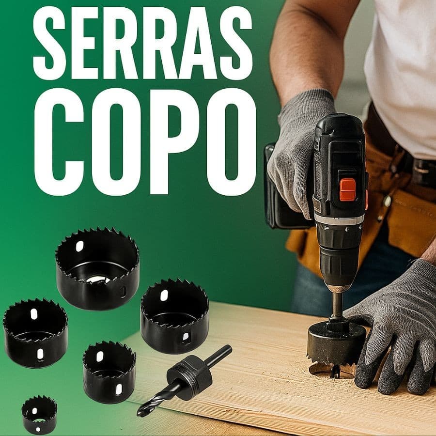 Jogo de Serra Copo Profissional Para Furadeira 6 Peças em Aço Madeira Gesso PVC Plástico MDF