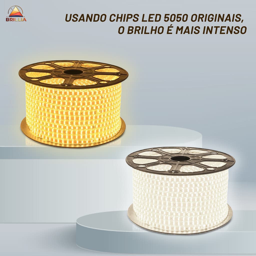 Fita Mangueira de LED 5050 Com Conector para Decoração 110V / 220V Branco Frio/Quente 11 a 20 Metros