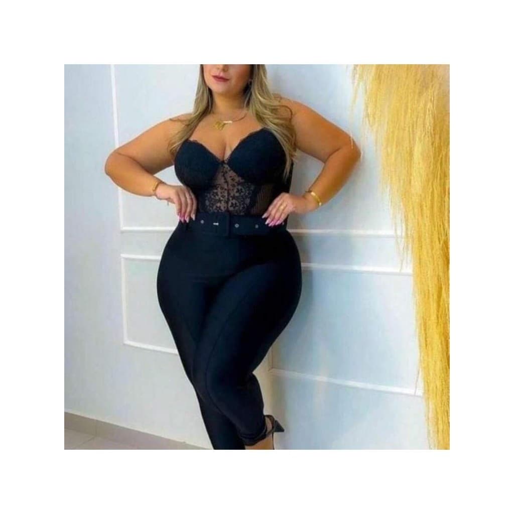 CONJUNTO PLUS SIZE CALÇA POWER COM CINTO + BODY ALCINHA EM RENDA PLUS SIZE MODA PLUS BALADA