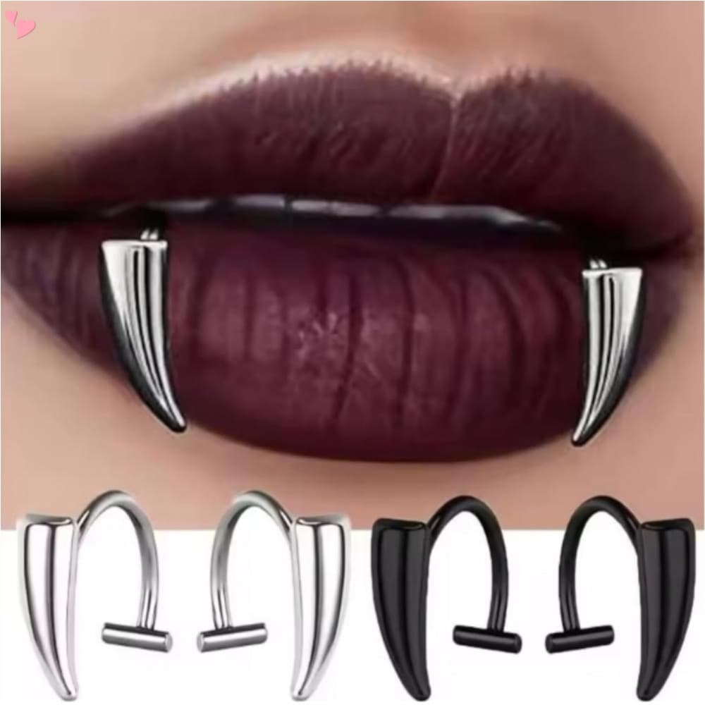 2 Peças De Anéis Labiais Falsos , Presas De Vampiro , Piercing De Punho Labial , Joias De Labret Falso Ajustável Sem Par