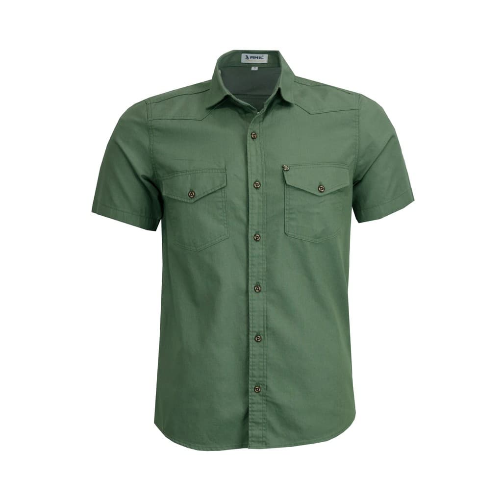 Camisa Sarja Leve Amil Estilo Militar Manga Curta 2 Bolsos Comfort 1901