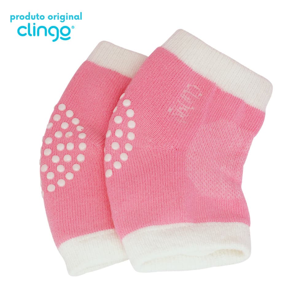 Joelheira Antiderrapante Clingo Rosa/Branco - Proteção Confortável para o Bebê Engatinhar