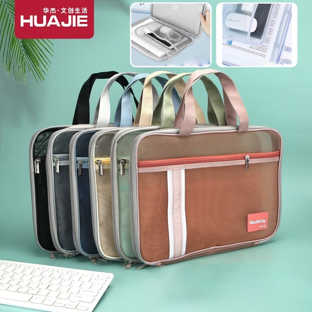 Bolsa de documentos Huajie bolsa de mão de malha transparente bolsa de arquivo bolsa de dados de papel de teste